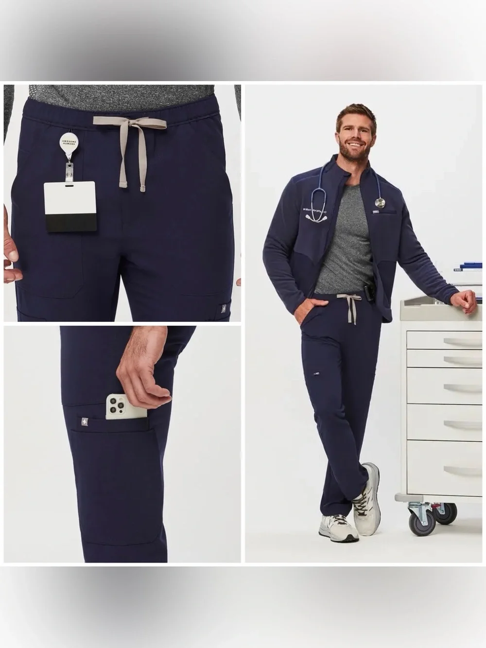Figs Cairo Straight-Leg Navy Men Scrub Pant™ (Size XL/T)